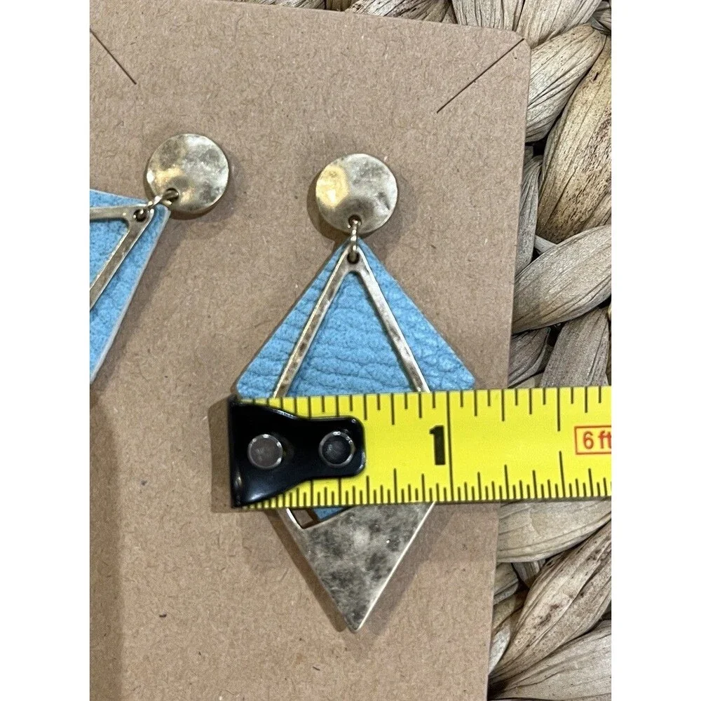 Vintage Hammered Gold-Tone & Leather Dangle Earrings Retro 1980s Punk 2.25in